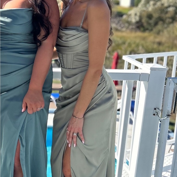 Birdy Grey Carrie Dress - Matte Satin - Moss - Picture 2 of 3